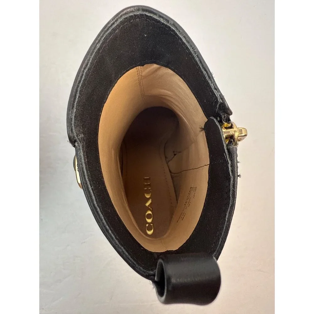COACH‎ Olivia Black Leather Bootie Block Heel Women's Size 5B